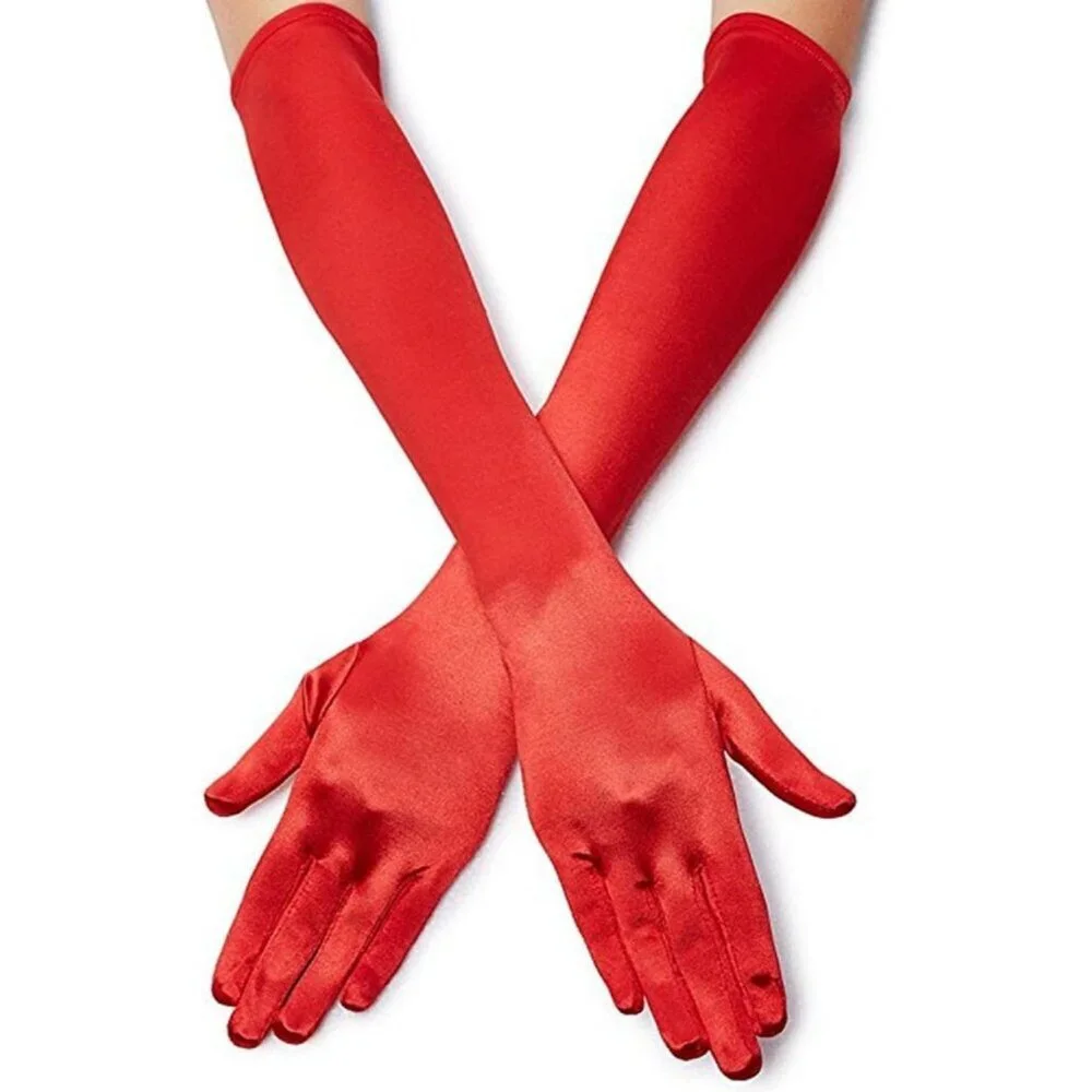 Women's Satin Dark Red Long Gloves Costumes Elbow Length Evening Party Prom